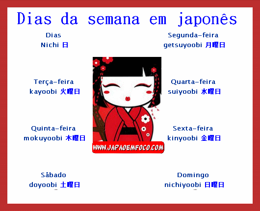 Dias Da Semana Em Japones Japao Em Foco